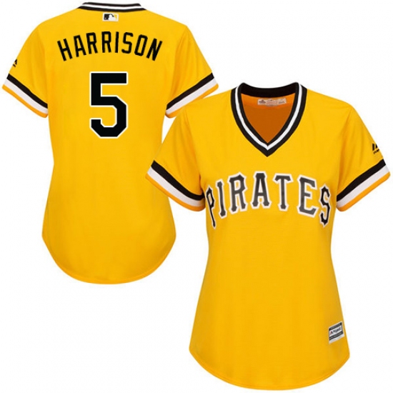 Women's Majestic Pittsburgh Pirates #5 Josh Harrison Replica Gold Alternate Cool Base MLB Jersey - Ujersey