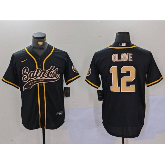 Men's New Orleans Saints #12 Chris Olave Black Cool Base Stitched Baseball Jersey - Ujersey