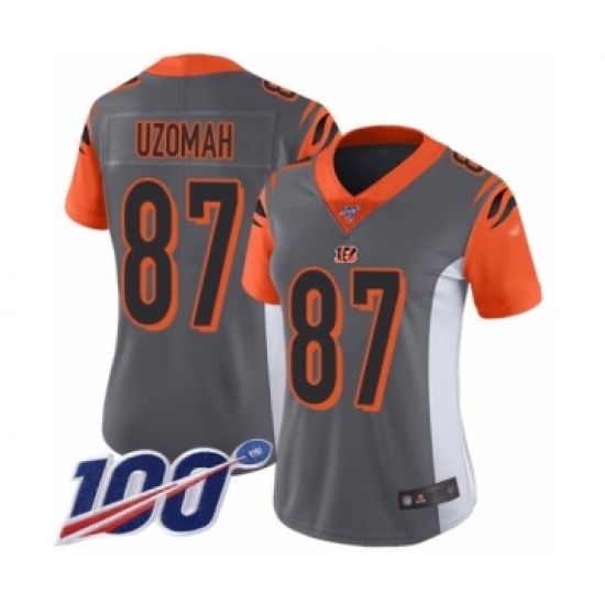 Women's Cincinnati Bengals #87 C.J. Uzomah Limited Silver Inverted Legend 100th Season Football Jersey - Ujersey