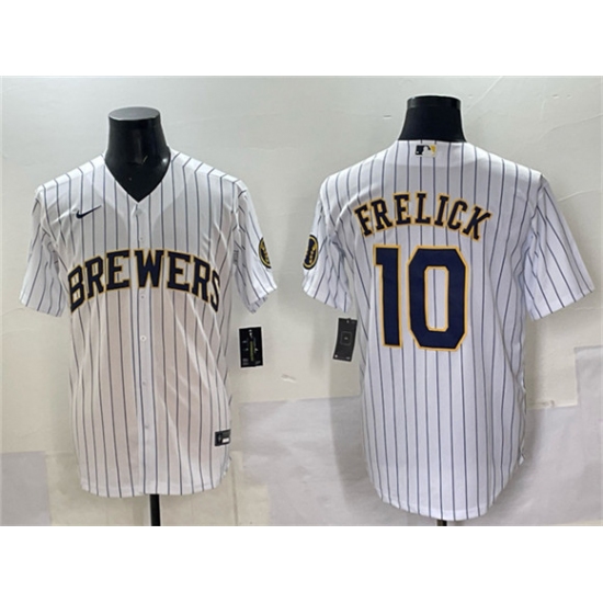 Men's Milwaukee Brewers #10 Sal Frelick White Pinstripe 2025 With Stitched Baseball Jersey - Ujersey