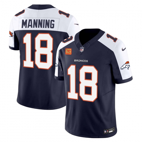 Men's Denver Broncos #18 Peyton Manning Navy 2024 F.U.S.E. With 4-Star C Vapor Limited Stitched Football Jersey