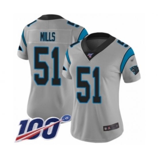 Women's Carolina Panthers #51 Sam Mills Silver Inverted Legend Limited 100th Season Football Jersey - Ujersey