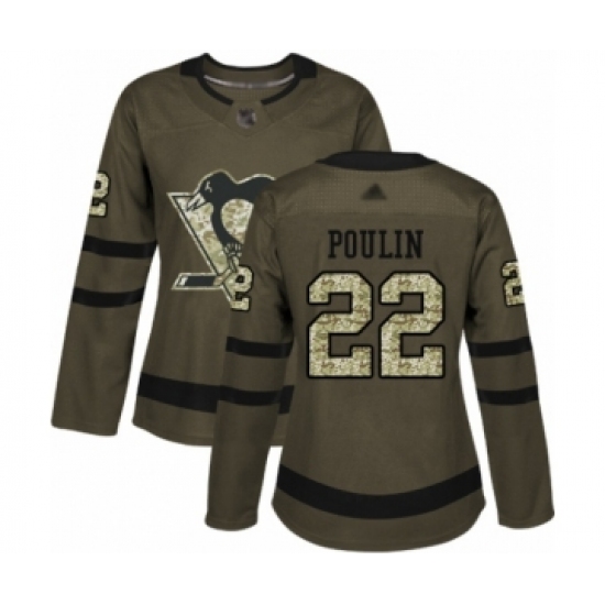 Women's Pittsburgh Penguins #22 Samuel Poulin Authentic Green Salute to Service Hockey Jersey - Ujersey