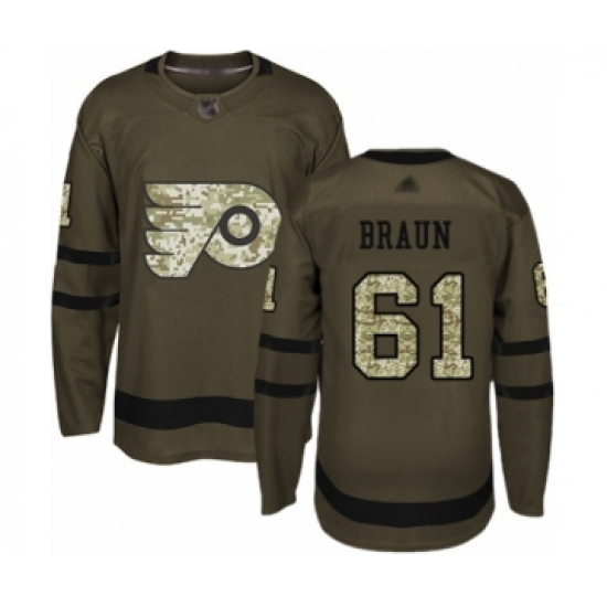 Youth Philadelphia Flyers #61 Justin Braun Authentic Green Salute to Service Hockey Jersey - Ujersey