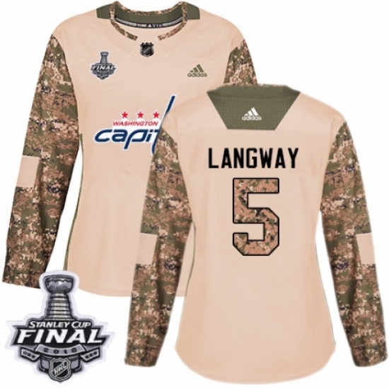 Women's Adidas Washington Capitals #5 Rod Langway Authentic Camo Veterans Day Practice 2018 Stanley Cup Final NHL Jersey - Ujersey