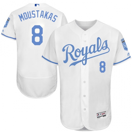Men's Majestic Kansas City Royals #8 Mike Moustakas Authentic White 2016 Father's Day Fashion Flex Base MLB Jersey - Ujersey