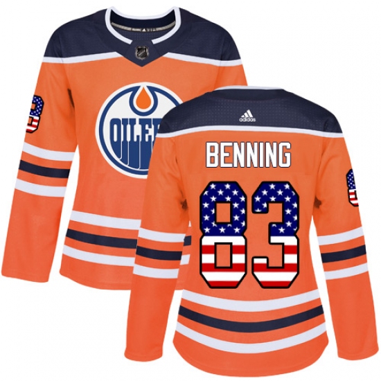 Women's Adidas Edmonton Oilers #83 Matt Benning Authentic Orange USA Flag Fashion NHL Jersey - Ujersey