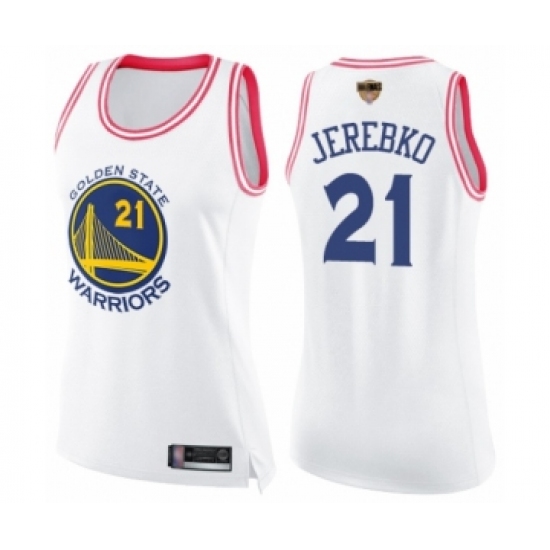 Women's Golden State Warriors #21 Jonas Jerebko Swingman White Pink Fashion Basketball 2019 Basketball Finals Bound Jersey - Ujersey