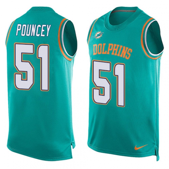 Men's Nike Miami Dolphins #51 Mike Pouncey Limited Aqua Green Player Name & Number Tank Top NFL Jersey - Ujersey