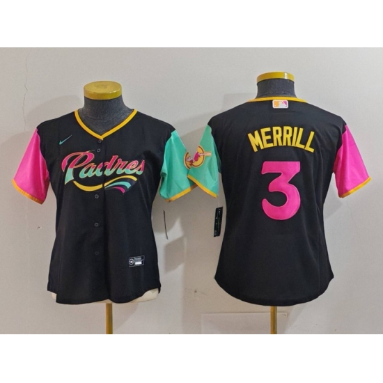 Women's San Diego Padres #3 Jackson Merrill Black Fashion Baseball Jersey - Ujersey