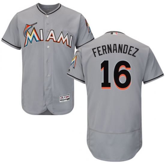 Men's Majestic Miami Marlins #16 Jose Fernandez Grey Road Flex Base Authentic Collection MLB Jersey