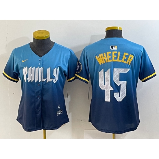 Women's Philadelphia Phillies #45 Zack Wheeler Blue 2024 City Cool Base Stitched Jersey - Ujersey