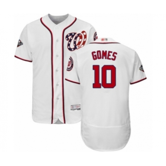 Men's Washington Nationals #10 Yan Gomes White Home Flex Base Authentic Collection 2019 World Series Bound Baseball Jersey - Ujersey
