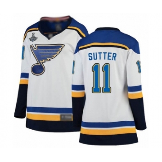 Women's St. Louis Blues #11 Brian Sutter Fanatics Branded White Away Breakaway 2019 Stanley Cup Champions Hockey Jersey - Ujersey