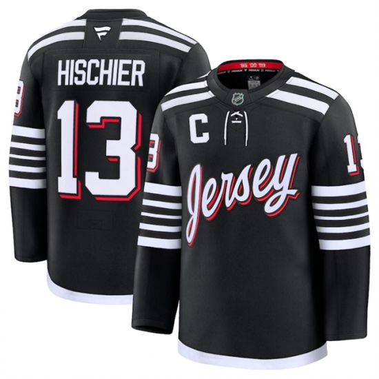 Men's New Jersey Devils #13 Nico Hischier Black 2024-25 Alternate Stitched Hockey Jersey - Ujersey