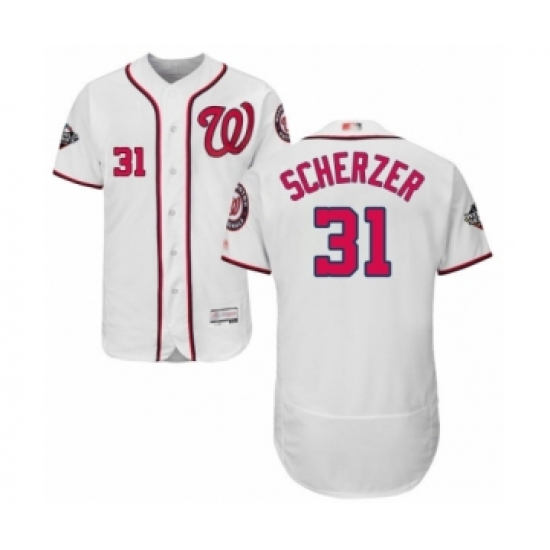 Men's Washington Nationals #31 Max Scherzer White Home Flex Base Authentic Collection 2019 World Series Bound Baseball Jersey - Ujersey