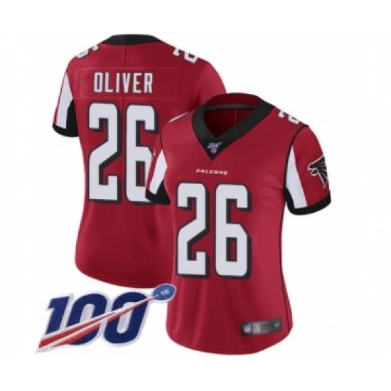 Women's Atlanta Falcons #26 Isaiah Oliver Red Team Color Vapor Untouchable Limited Player 100th Season Football Jersey - Ujersey