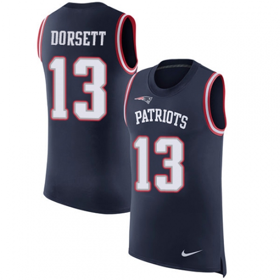 Men's Nike New England Patriots #13 Phillip Dorsett Navy Blue Rush Player Name & Number Tank Top NFL Jersey - Ujersey