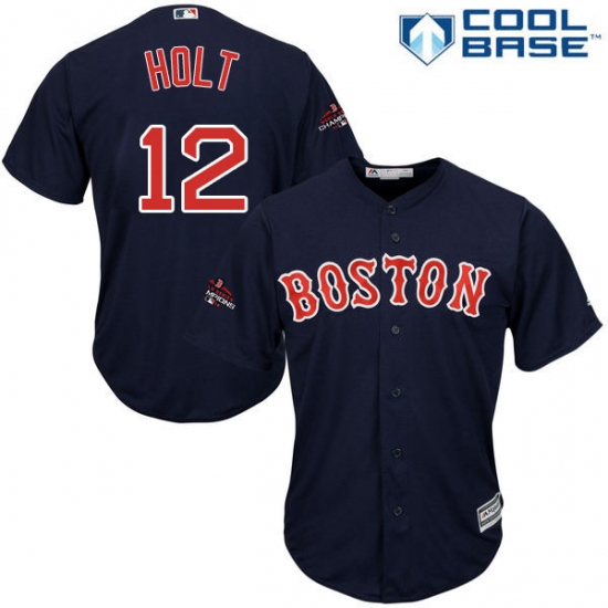 Youth Majestic Boston Red Sox #12 Brock Holt Authentic Navy Blue Alternate Road Cool Base 2018 World Series Champions MLB Jersey - Ujersey