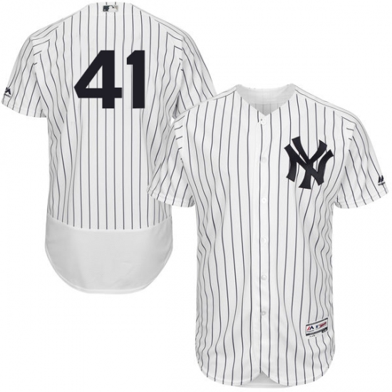 Men's Majestic New York Yankees #41 Randy Johnson White Home Flex Base Authentic Collection MLB Jersey - Ujersey