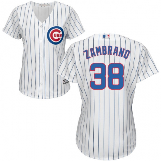 Women's Majestic Chicago Cubs #38 Carlos Zambrano Authentic White Home Cool Base MLB Jersey - Ujersey