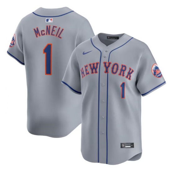 Men's New York Mets #1 Jeff McNeil 2024 Gray Away Limited Stitched Baseball Jersey - Ujersey