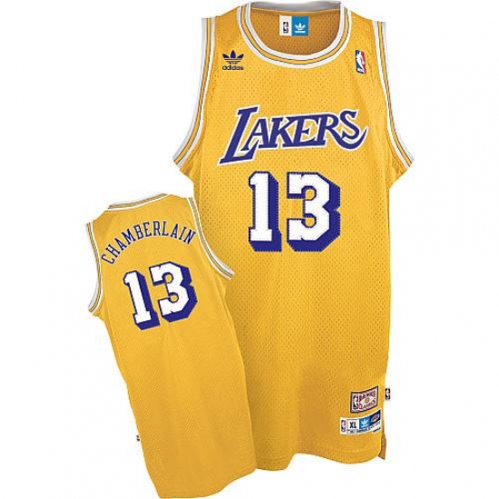 Men's Adidas Los Angeles Lakers #13 Wilt Chamberlain Swingman Gold Throwback NBA Jersey - Ujersey