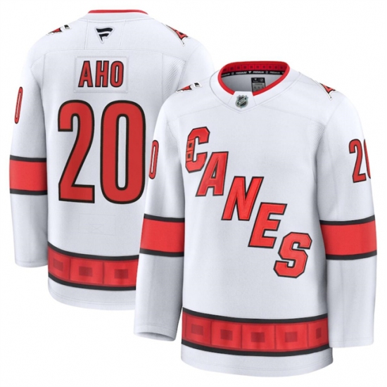 Men's Carolina Hurricanes #20 Sebastian Aho White 2024-25 Away Stitched Hockey Jersey - Ujersey