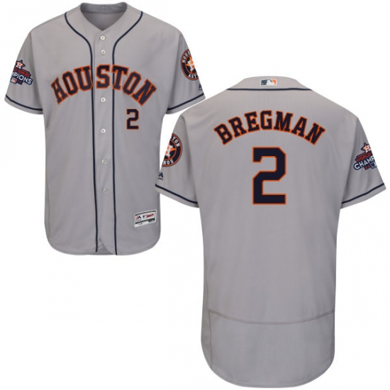 Men's Majestic Houston Astros #2 Alex Bregman Authentic Grey Road 2017 World Series Champions Flex Base MLB Jersey