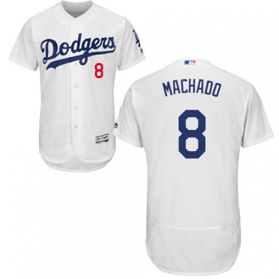 Men's Majestic Los Angeles Dodgers #8 Manny Machado White Home Flex Base Authentic Collection MLB Jersey - Ujersey
