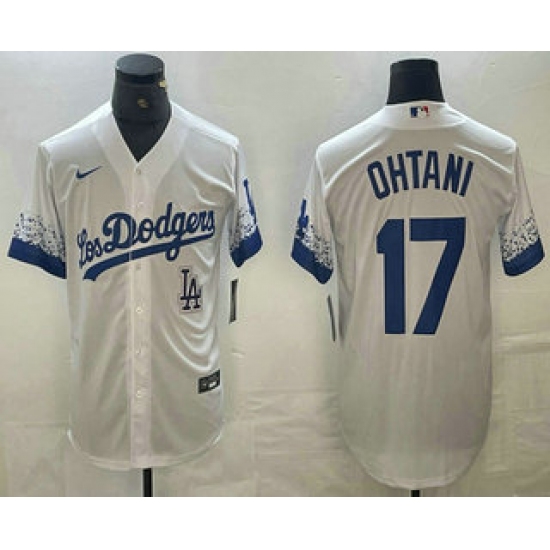 Men's Los Angeles Dodgers #17 Shohei Ohtani White 2021 City Connect Cool Base Stitched Jerseys - Ujersey