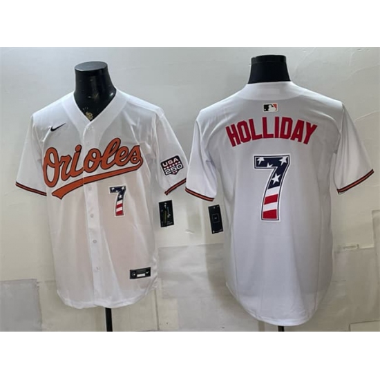 Men's Baltimore Orioles #7 Jackson Holliday White USA 250 Fourth of July Home Stitched Baseball Jersey