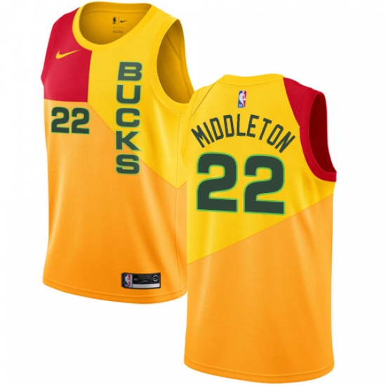 Youth Nike Milwaukee Bucks #22 Khris Middleton Swingman Yellow NBA Jersey - City Edition - Ujersey