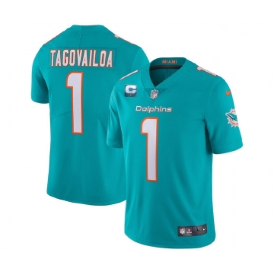 Men's Miami Dolphins 2022 #1 Tua Tagovailoa Aqua With 1-star C Patch Vapor Limited Stitched NFL Jersey - Ujersey
