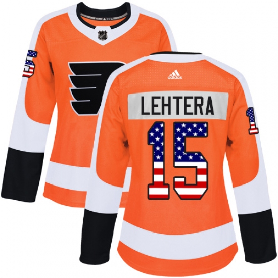 Women's Adidas Philadelphia Flyers #15 Jori Lehtera Authentic Orange USA Flag Fashion NHL Jersey - Ujersey