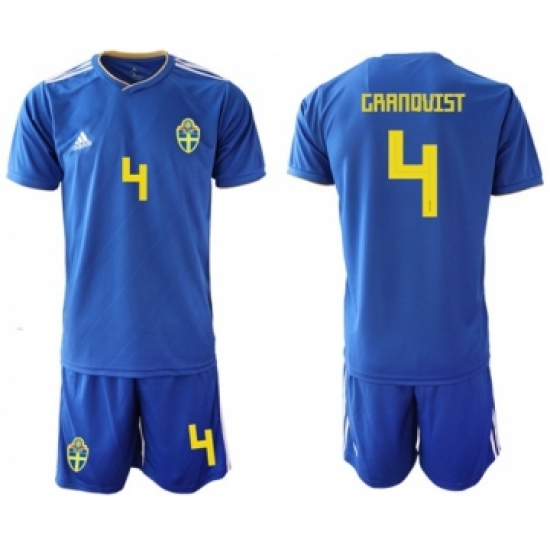 Sweden #4 Granqvist Away Soccer Country Jersey