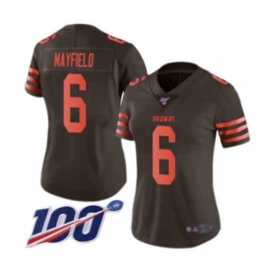 Women's Cleveland Browns #6 Baker Mayfield Limited Brown Rush 100th Season Vapor Untouchable Football Jersey - Ujersey