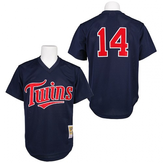 Men's Mitchell and Ness 1991 Minnesota Twins #14 Kent Hrbek Authentic Navy Blue Throwback MLB Jersey - Ujersey