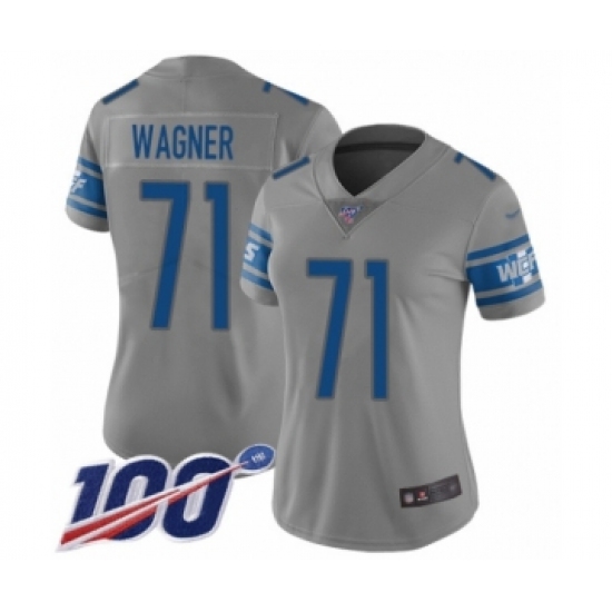 Women's Detroit Lions #71 Ricky Wagner Limited Gray Inverted Legend 100th Season Football Jersey - Ujersey