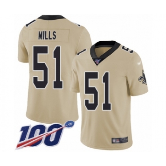 Youth New Orleans Saints #51 Sam Mills Limited Gold Inverted Legend 100th Season Football Jersey - Ujersey