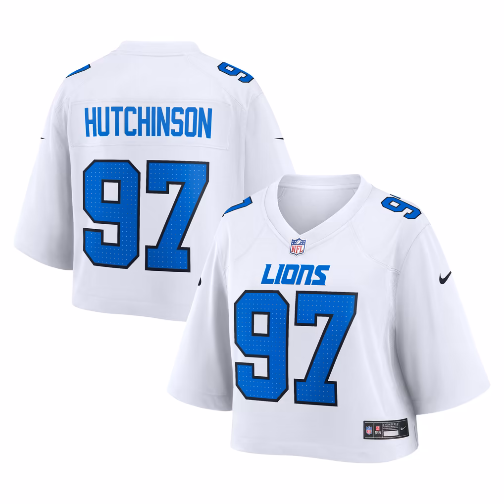 Women's Detroit Lions Aidan Hutchinson Nike White Cropped Fashion Game Jersey