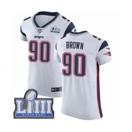 Men's Nike New England Patriots #90 Malcom Brown White Vapor Untouchable Elite Player Super Bowl LIII Bound NFL Jersey - Ujersey