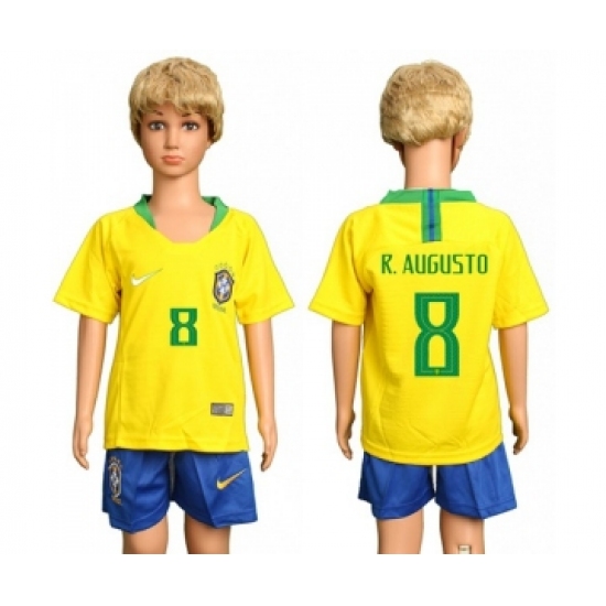 Brazil #8 R.Augusto Home Kid Soccer Country Jersey