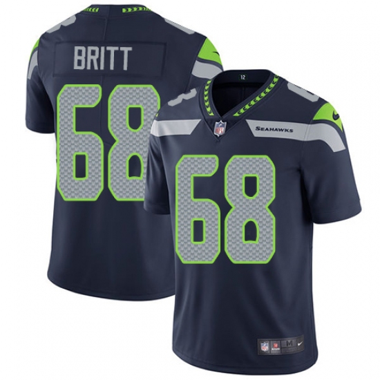 Men's Nike Seattle Seahawks #68 Justin Britt Steel Blue Team Color Vapor Untouchable Limited Player NFL Jersey - Ujersey