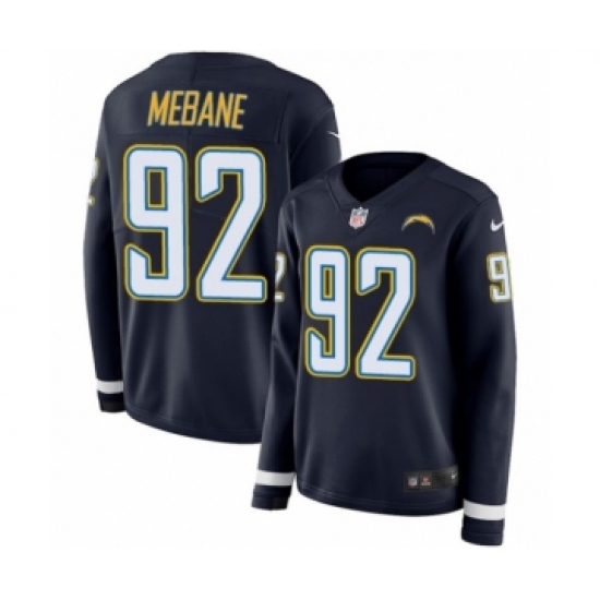 Women's Nike Los Angeles Chargers #92 Brandon Mebane Limited Navy Blue Therma Long Sleeve NFL Jersey - Ujersey
