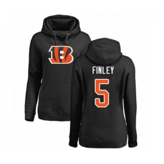 Football Women's Cincinnati Bengals #5 Ryan Finley Black Name & Number Logo Pullover Hoodie - Ujersey