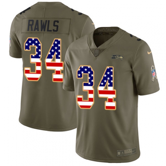 Men's Nike Seattle Seahawks #34 Thomas Rawls Limited Olive/USA Flag 2017 Salute to Service NFL Jersey - Ujersey