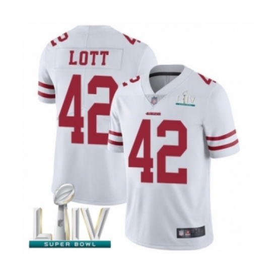 Men's San Francisco 49ers #42 Ronnie Lott White Vapor Untouchable Limited Player Super Bowl LIV Bound Football Jersey - Ujersey