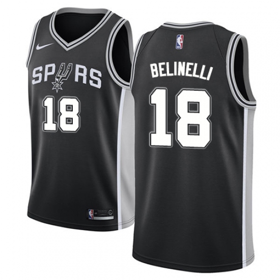 Men's Nike San Antonio Spurs #18 Marco Belinelli Swingman Black NBA Jersey - Icon Edition - Ujersey