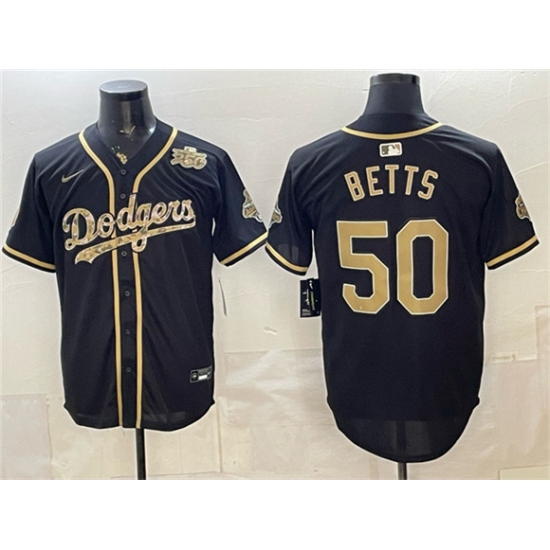 Men's Los Angeles Dodgers #50 Mookie Betts Black Military Appreciation Game Day Stitched Baseball Jersey - Ujersey